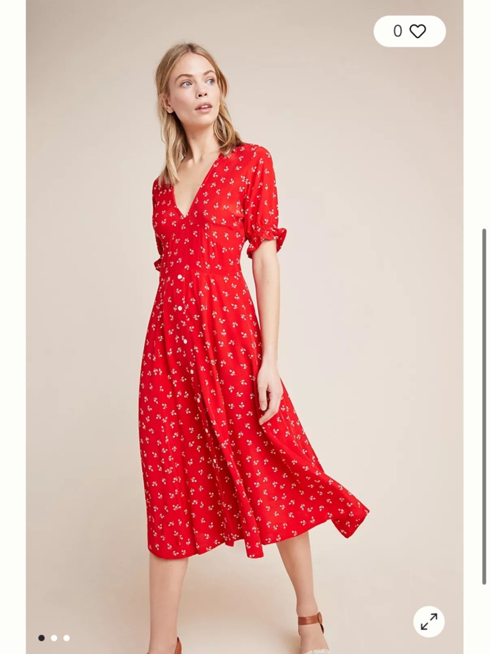 Faithful the Beand Jeanne Red Floral V-Neck Midi Dress Cottagecore coquette girl